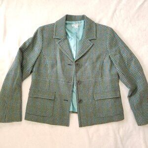 Pendleton Lambs Wool Women's Blazer Jacket Blue and Black Hounds Tooth Size 16